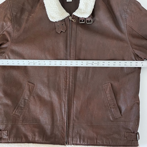 Paradox Brown Leather Sherpa Collar Trim Men Bomber Aviator Jacket Coat XXLT - Picture 7 of 8